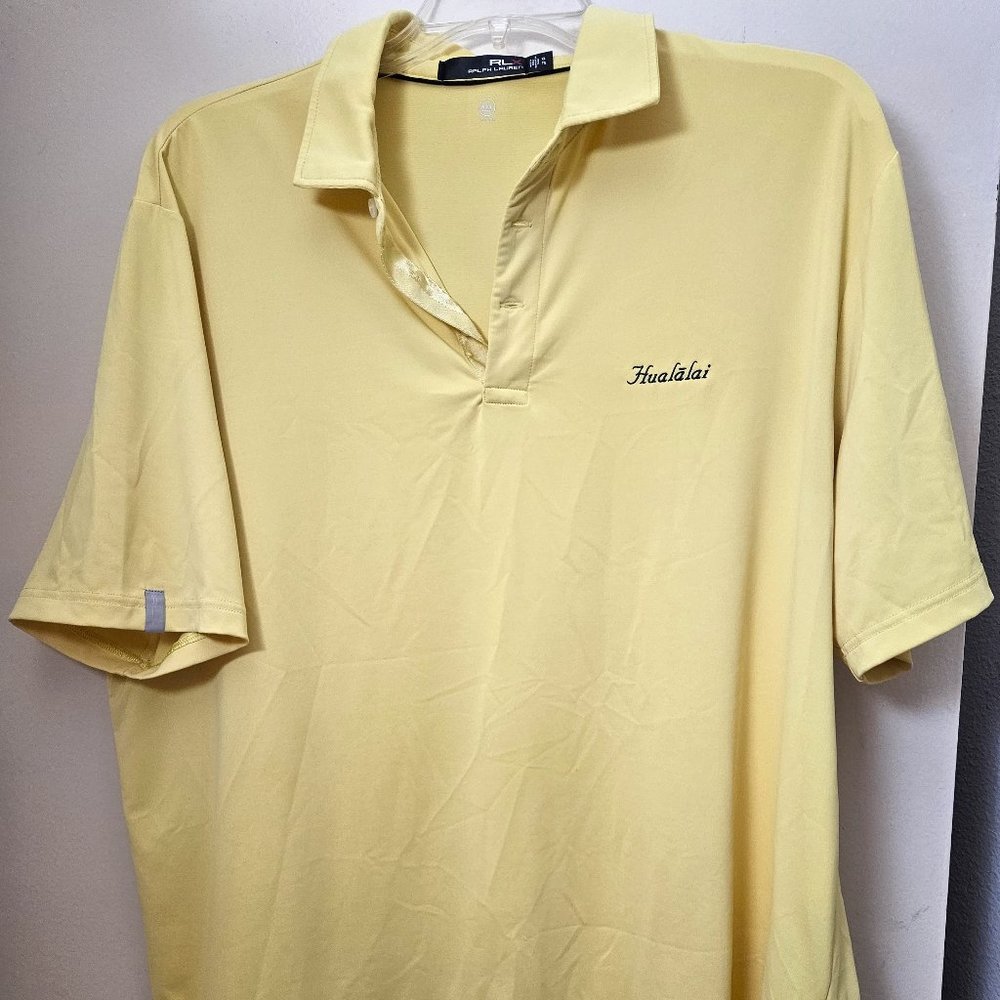 Mens XL RLX Ralph Lauren Yellow Golf Polo Shirt Wicking Hualalai Size XL